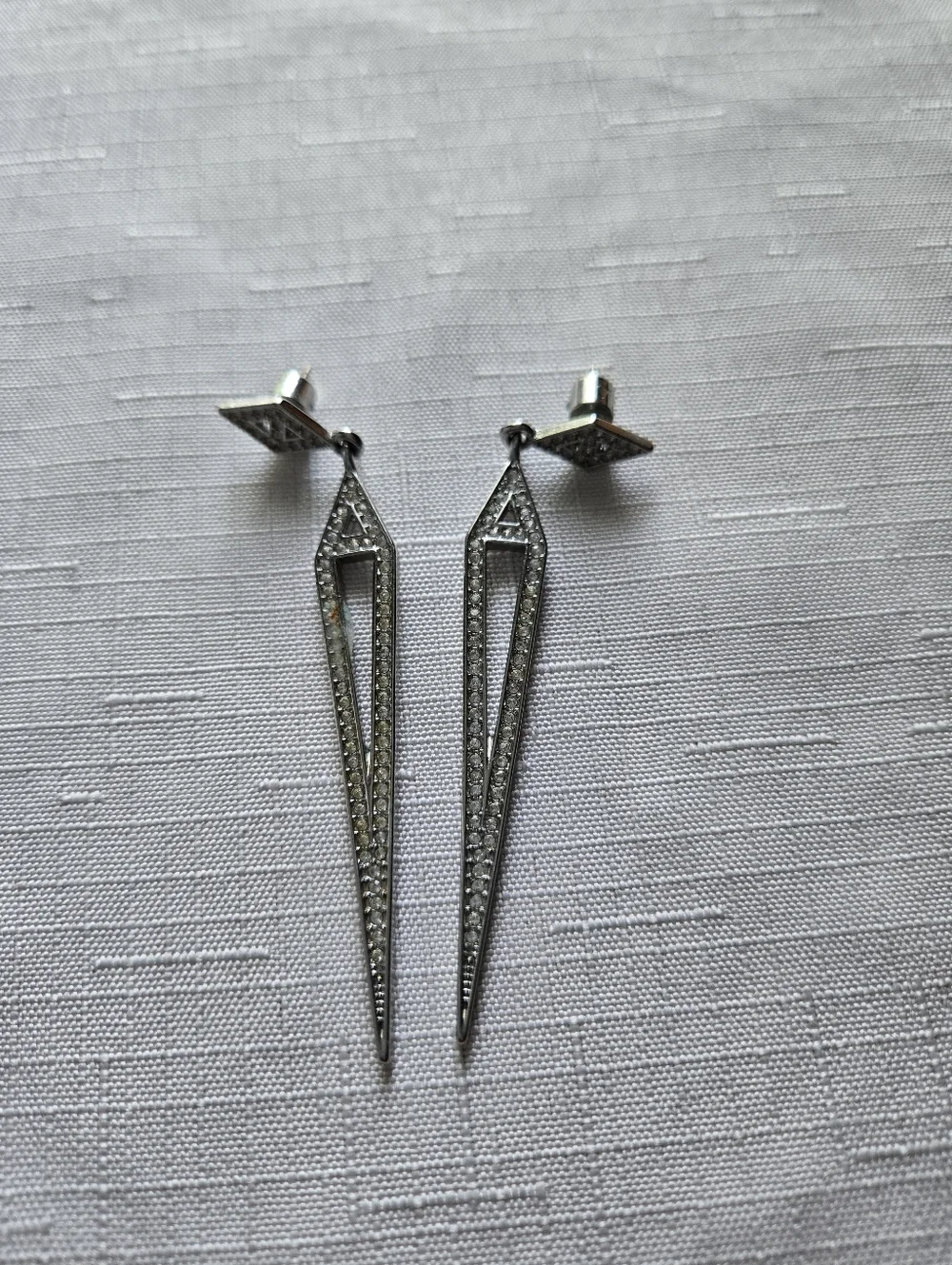 Chloe + Isabel Crystal Drop Earrings Silver Tone Geometric Art Deco Statement - Picture 2 of 4